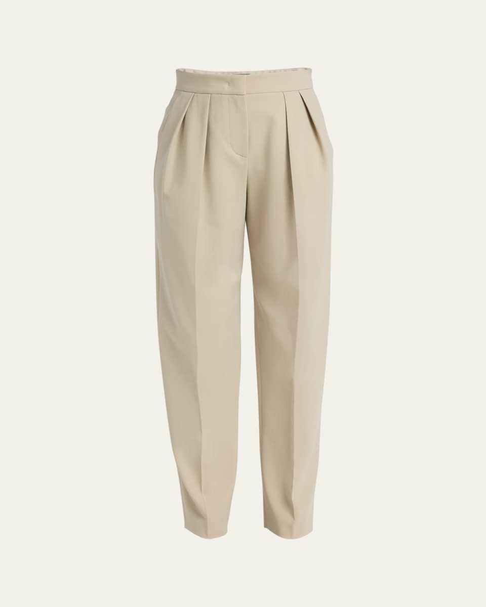 Pleated Stretch Wool Tapered-Leg Trousers